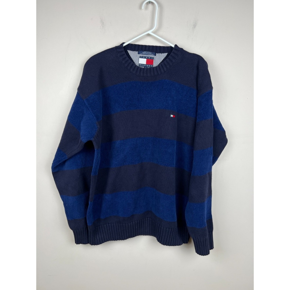 VTG 90s Tommy Hilfiger Sweater Stripped Knit Pullover Sweatshirt Men XL